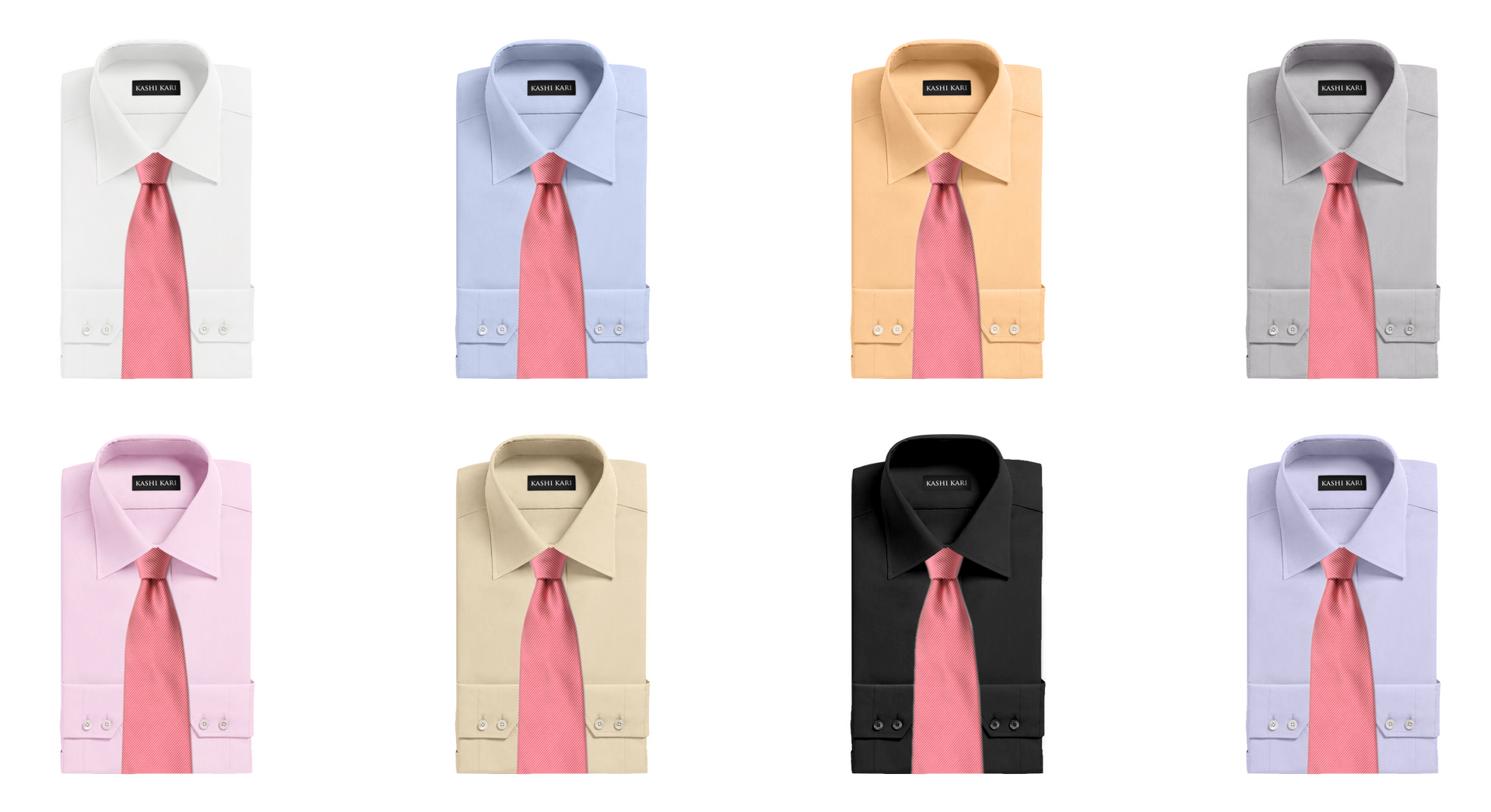 ピンク色のネクタイと無地シャツの組み合わせ