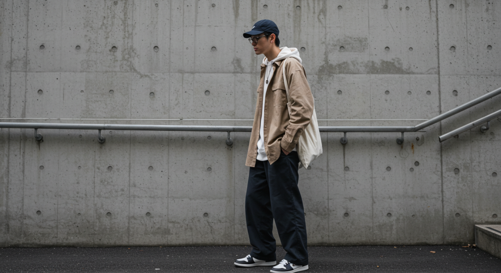 重ね着をしている男性
