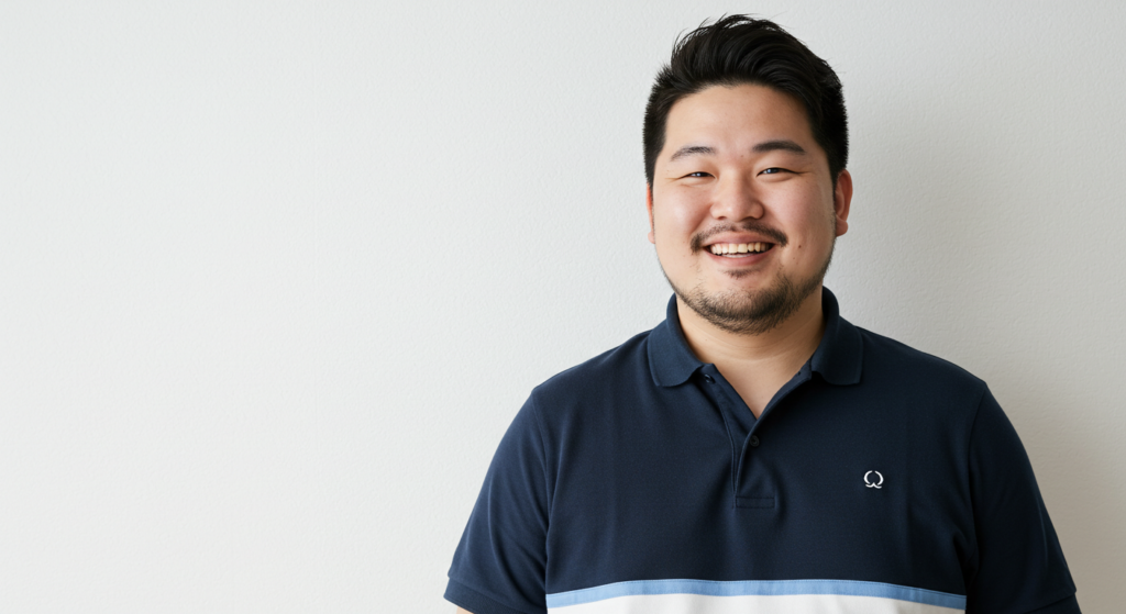 ぽっちゃり体型の男性がおしゃれを楽しんでいる様子